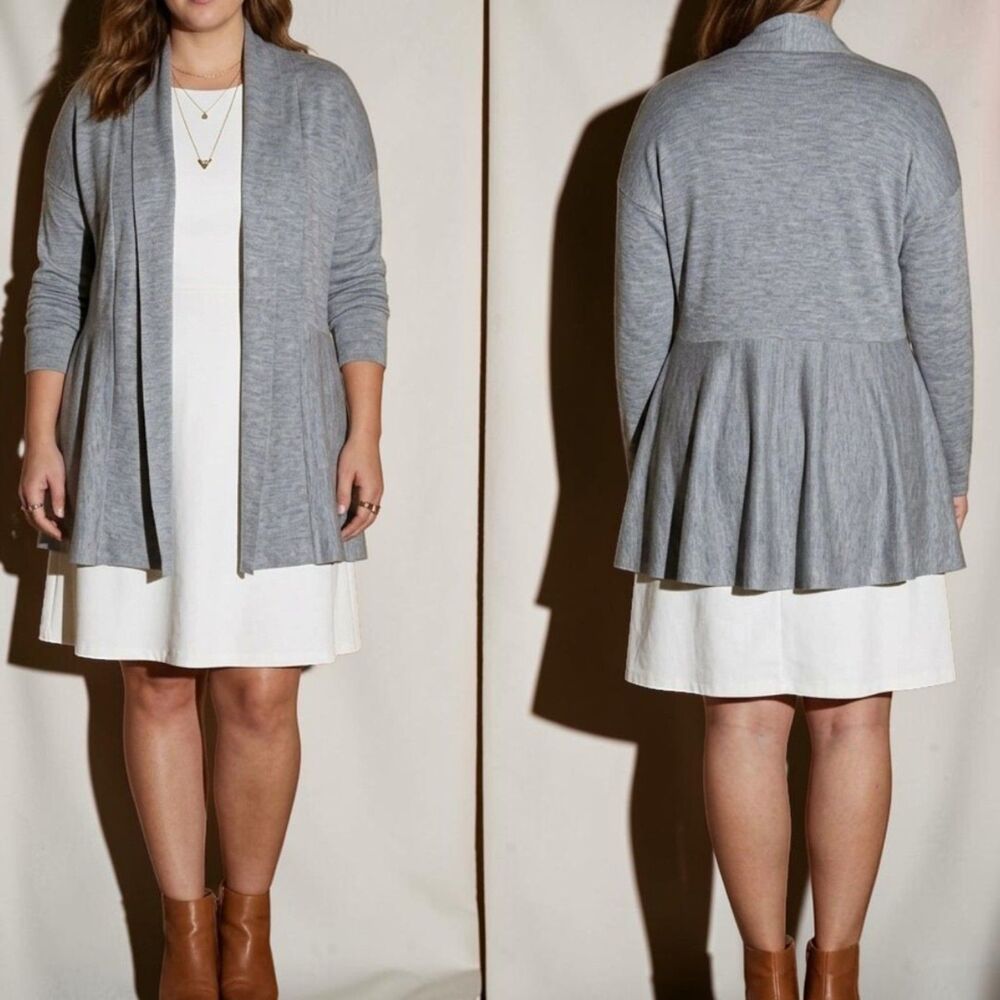 Lafayette 148 Gray Ribbed Waterfall Fit & Flare Cardigan